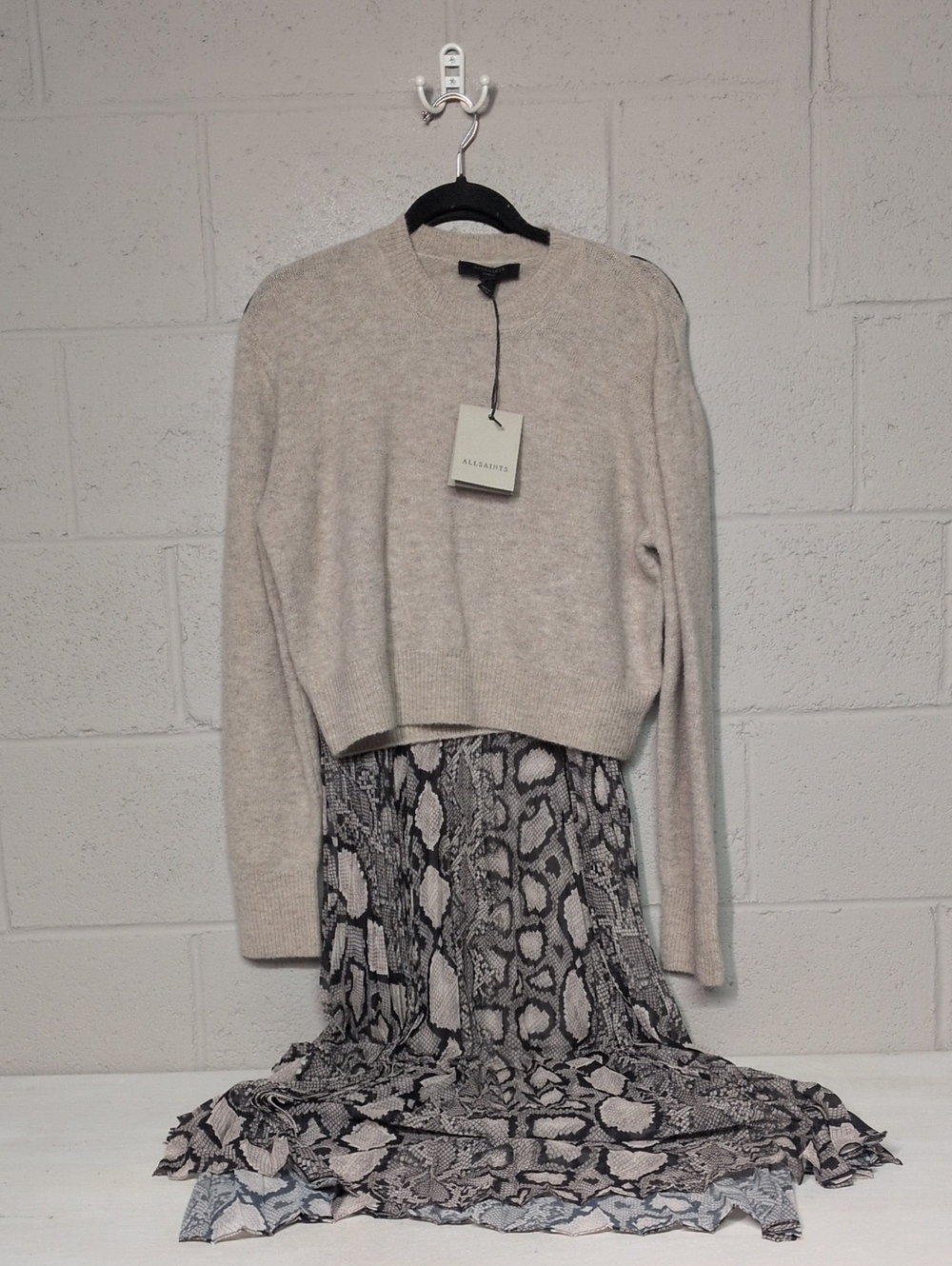 NWT AllSaints Donatella Dress Large Snake Print Midi Sweater Dress Quiet Luxury - Picture 9 of 16